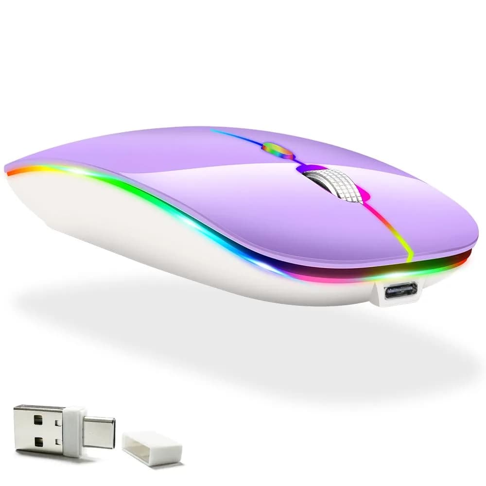 KLO Rechargeable Bluetooth 5.2/3.0/Type-C/USB-2.4G Mouse for MacBook/iPad, Wireless Mouse for Laptop/PC (Purple) - main product image