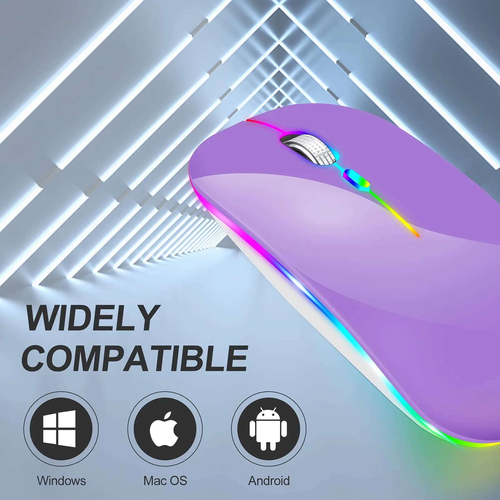 KLO Rechargeable Bluetooth 5.2/3.0/Type-C/USB-2.4G Mouse for MacBook/iPad, Wireless Mouse for Laptop/PC (Purple) - view 3