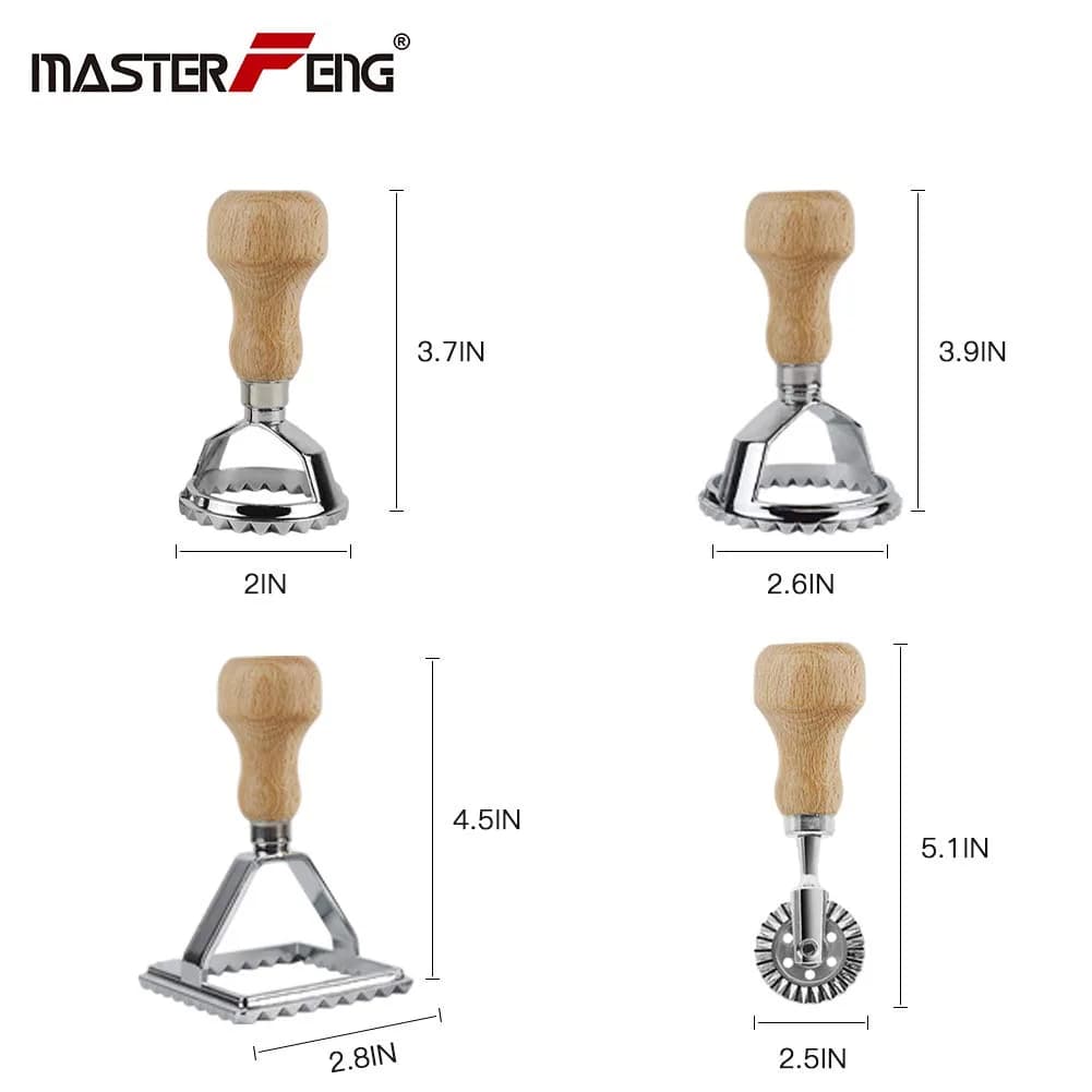 MASTER FENG Pasta Maker Set with Ravioli Stamp & Roller Wheel, Aluminum & Beechwood, 4 pcs | Perfect for Homemade Pasta & Ravioli thumbnail 2