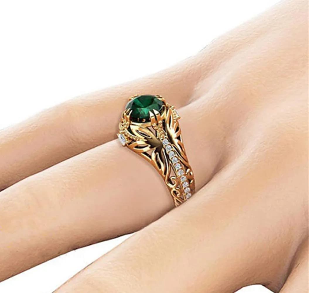 Goldenchen Fashion Jewelry 14k Gold Plated Emerald Diamond Ring Women Anniversary Engagement Wedding Gemstone Ring (7)