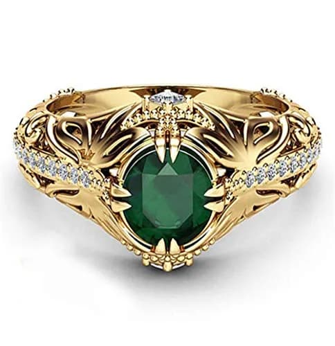 Goldenchen Fashion Jewelry 14k Gold Plated Emerald Diamond Ring Women Anniversary Engagement Wedding Gemstone Ring (7) thumbnail 4