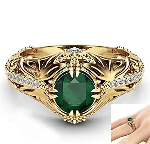 Goldenchen Fashion Jewelry 14k Gold Plated Emerald Diamond Ring Women Anniversary Engagement Wedding Gemstone Ring (7) thumbnail 5