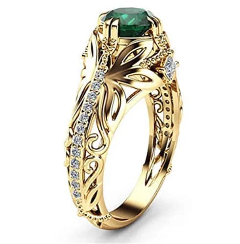 Goldenchen Fashion Jewelry 14k Gold Plated Emerald Diamond Ring Women Anniversary Engagement Wedding Gemstone Ring (7) thumbnail 2