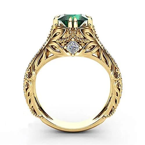 Goldenchen Fashion Jewelry 14k Gold Plated Emerald Diamond Ring Women Anniversary Engagement Wedding Gemstone Ring (7) thumbnail 3