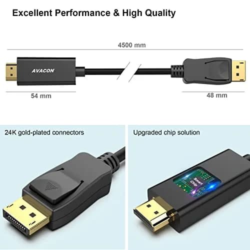 AVACON 4K DisplayPort to HDMI Cable 15 ft | Uni-Directional DP 1.2 to HDMI 1.4 Gold Plated thumbnail 6
