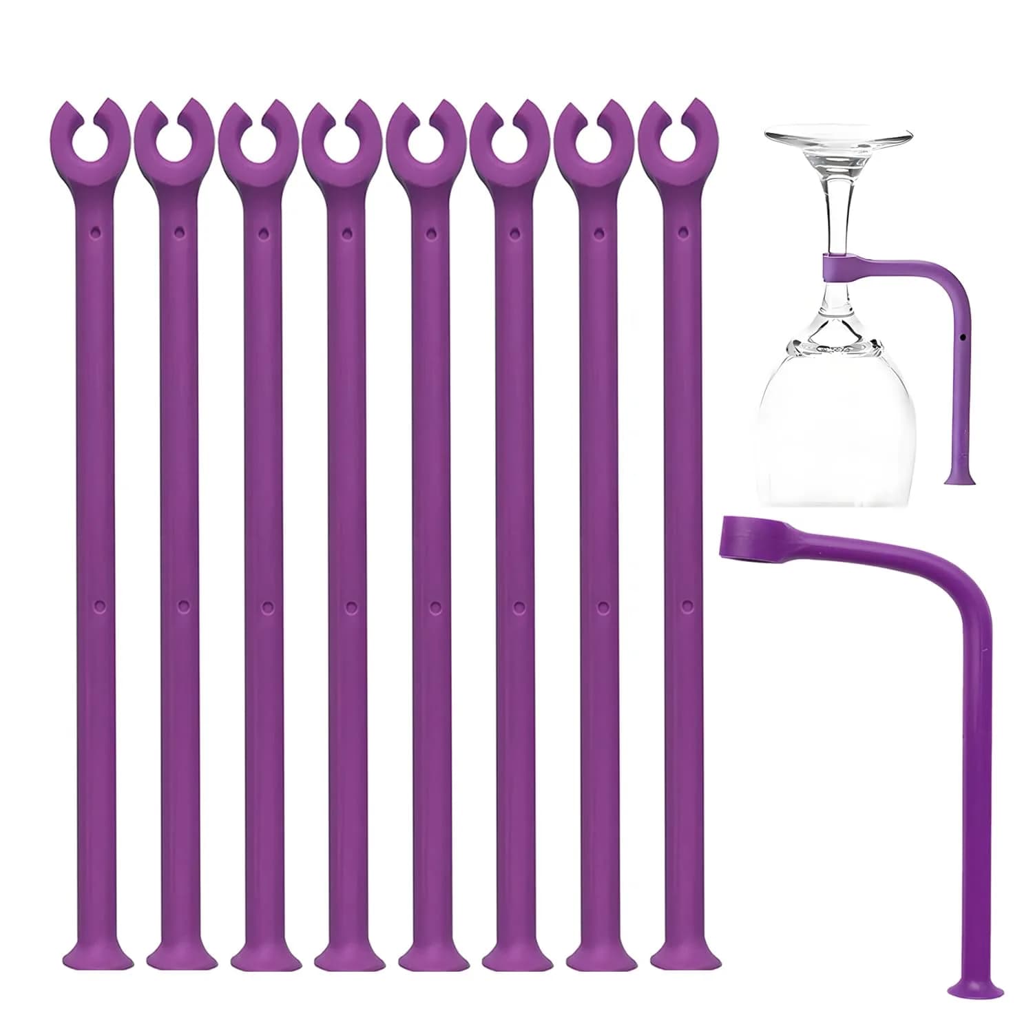 YouU Tether Silicone Dishwasher Stemware Saver 8 pcs | Flexible Wine Glass Protector — Purple/8 pcs
