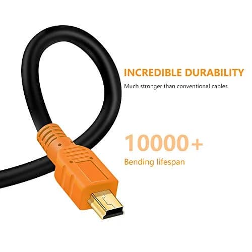 Tan QY Mini USB Cable 20Ft (6M) Orange | USB 2.0 Type A to Mini B 5-Pin Male Cord for GoPro, Cameras, Phones, MP3 Players thumbnail 3