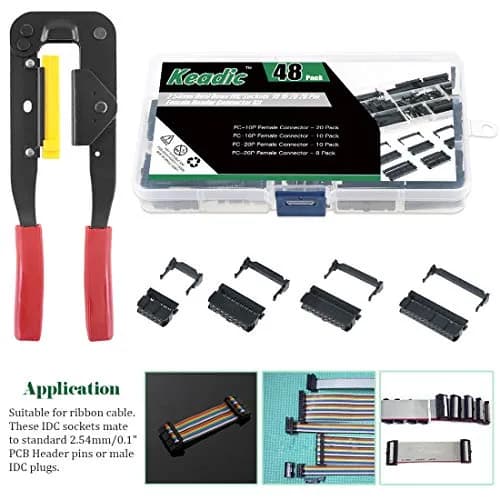 Keadic IDC Cable Connector Kit with Crimp Tool, 49 Pieces FC-10/16/20/26 Pin Female Header 2.54mm Pitch | For Flat Ribbon Cable Assembly thumbnail 7