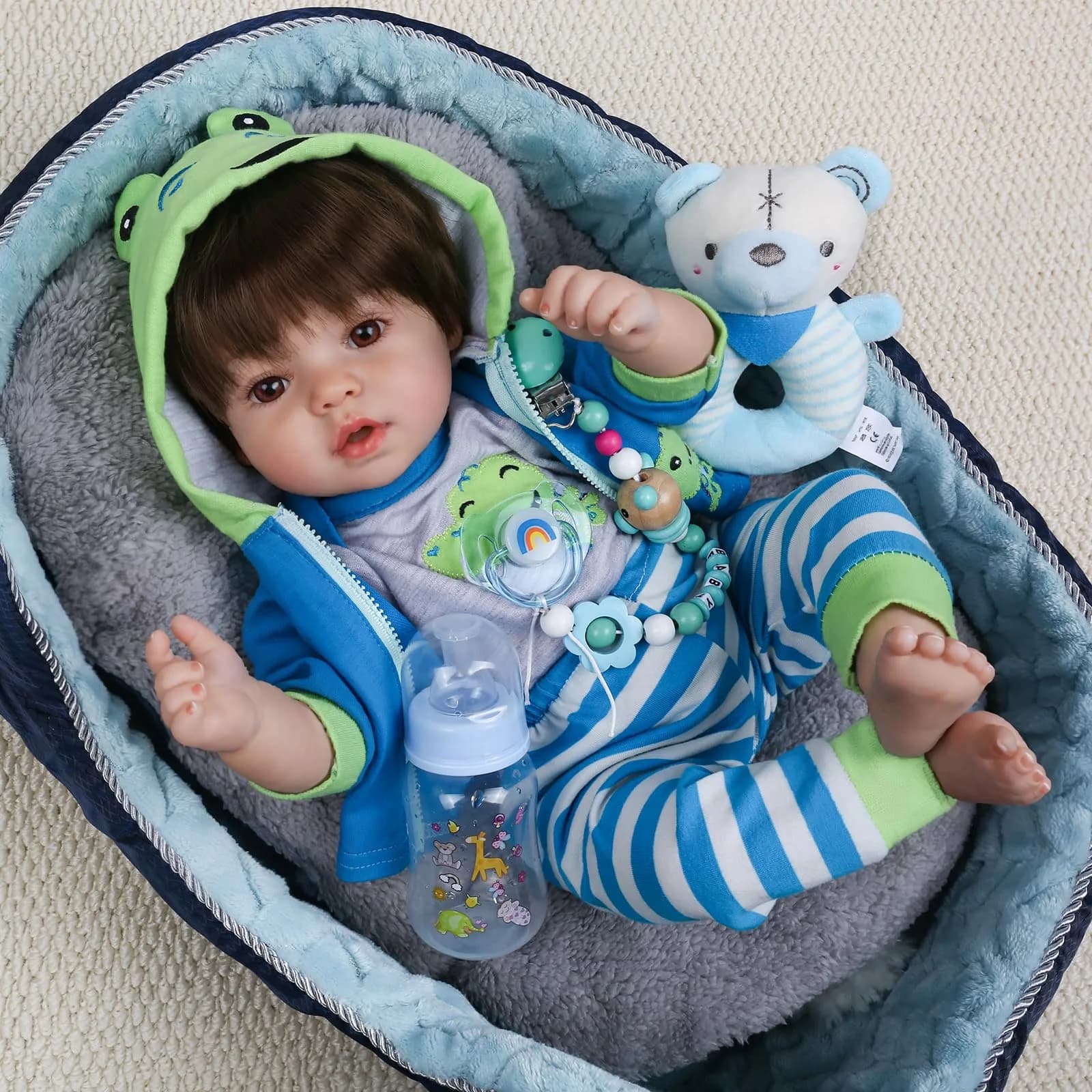 CHAREX Lifelike Reborn Baby Doll Lucas 18 Inch Realistic Toddler Boy | ASTM F963 & EN71 Certified — Blue