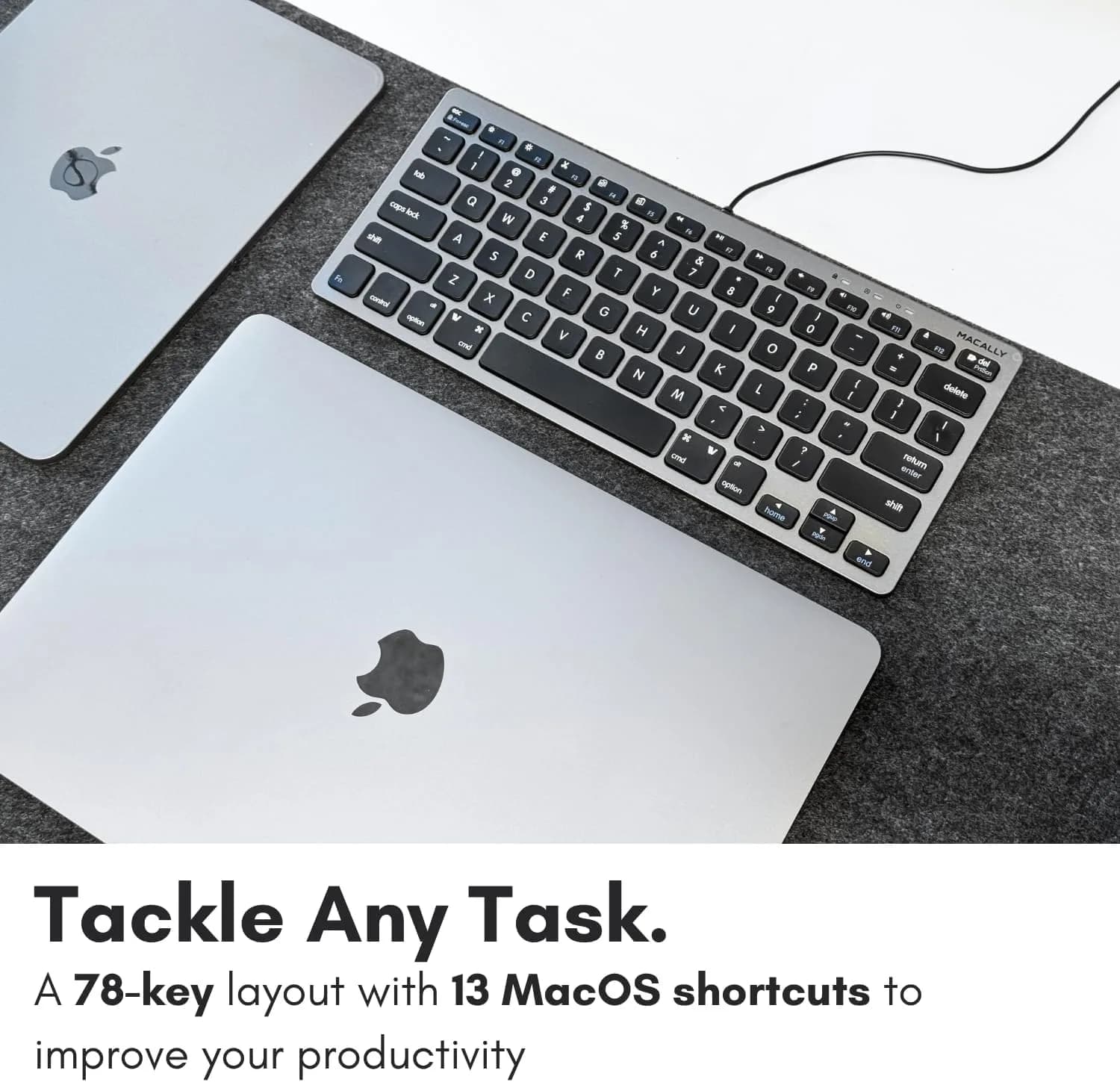 Macally SlimkeyCSG Wired USB Keyboard for Mac & Windows - 78 Scissor Keys, 13 Shortcut Keys, Compact Mini Design - Space Grey - view 5