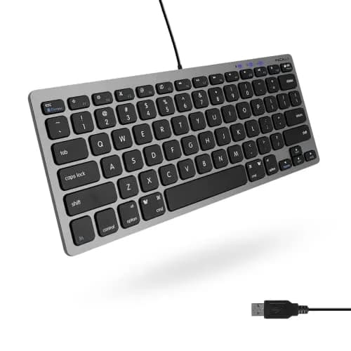 Macally SlimkeyCSG Wired USB Keyboard for Mac & Windows - 78 Scissor Keys, 13 Shortcut Keys, Compact Mini Design - Space Grey thumbnail 1