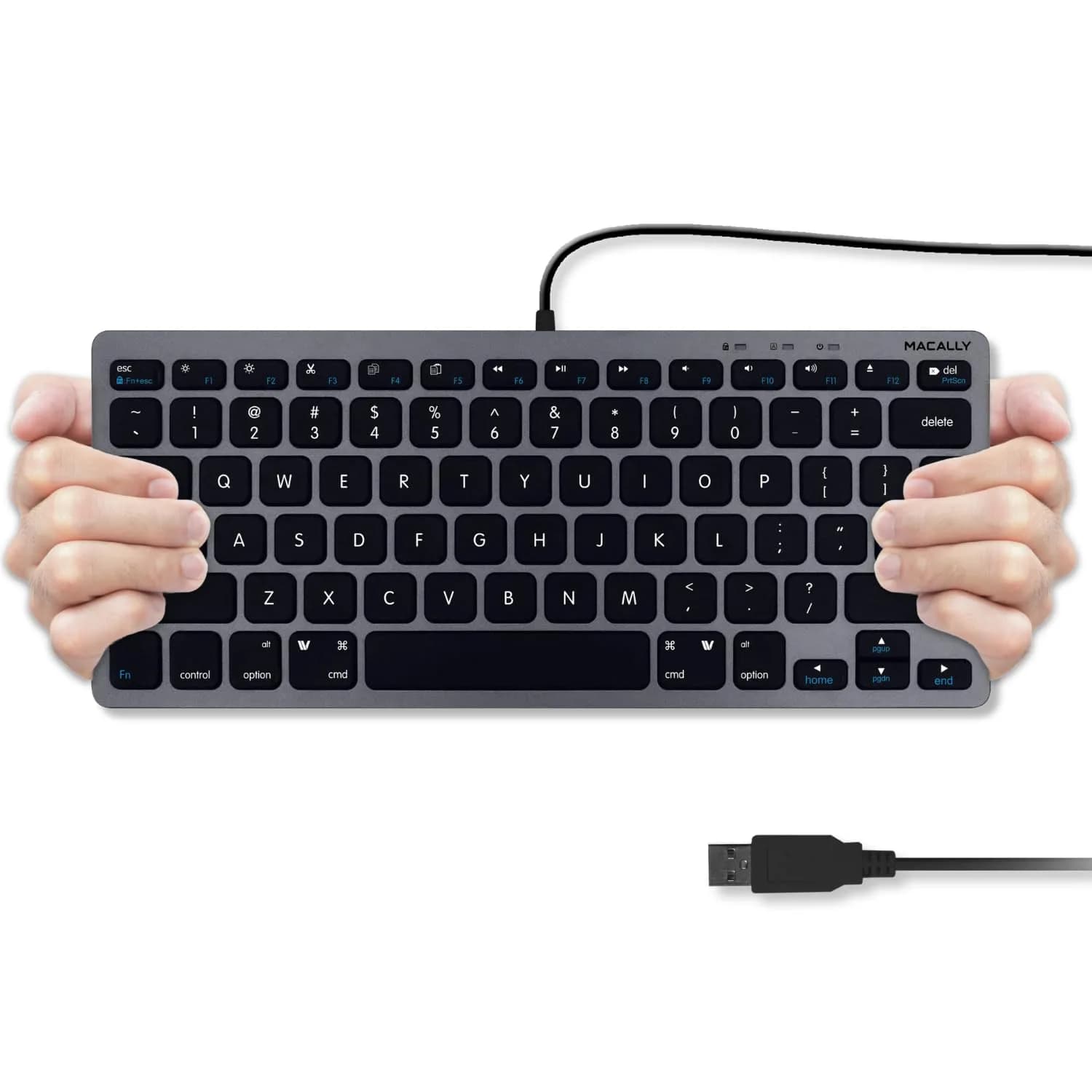 Macally SlimkeyCSG Wired USB Keyboard for Mac & Windows - 78 Scissor Keys, 13 Shortcut Keys, Compact Mini Design - Space Grey - view 8
