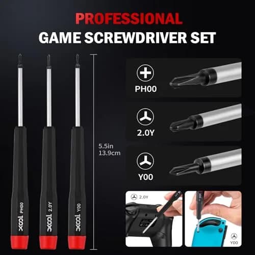 XOOL 17-in-1 Gamebit & Tri-Wing Screwdriver Repair Tool Kit, Compatible with Nintendo Switch & Joy-Con, Game Boy, NES SNES, Wii DS GBA, 3.8mm & 4.5mm Gamebit, for Xbox & PlayStation Consoles thumbnail 3