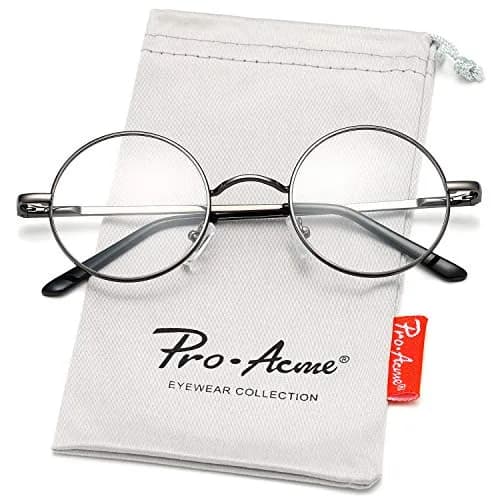 Pro Acme Non Prescription Clear Lens Glasses Retro Small Round Metal Frame (Gunmetal) | Classic Style with Comfortable Fit thumbnail 5