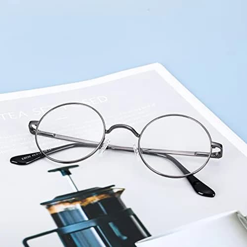 Pro Acme Non Prescription Clear Lens Glasses Retro Small Round Metal Frame (Gunmetal) | Classic Style with Comfortable Fit thumbnail 8