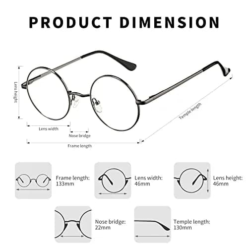 Pro Acme Non Prescription Clear Lens Glasses Retro Small Round Metal Frame (Gunmetal) | Classic Style with Comfortable Fit thumbnail 3