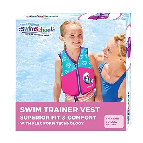 SwimSchool Water Flotation Device Swim Trainer Vest, Pink/Aqua, Medium/Large | Flex-Form Design, Padded Shoulders, Adjustable Safety Strap thumbnail 5