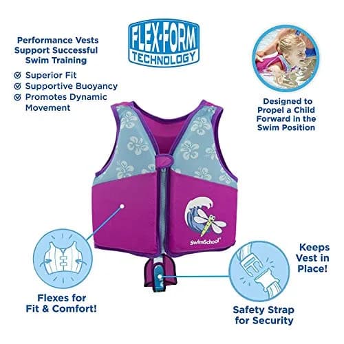 SwimSchool Water Flotation Device Swim Trainer Vest, Pink/Aqua, Medium/Large | Flex-Form Design, Padded Shoulders, Adjustable Safety Strap thumbnail 6