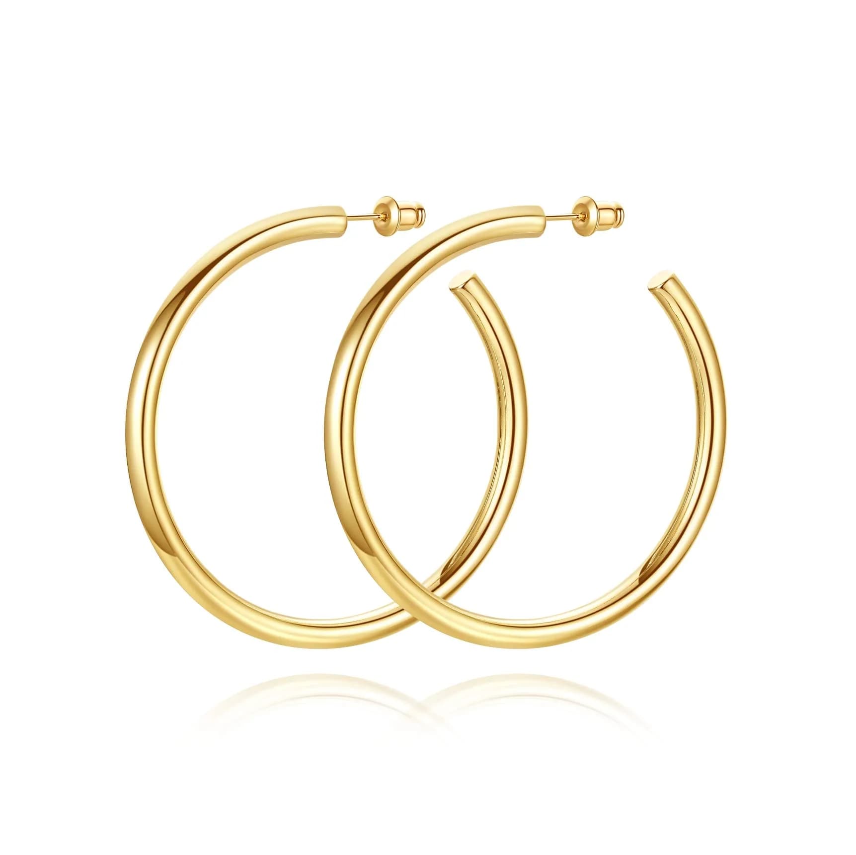 Howoo 14K Gold Plated Hoop Earrings for Women Chunky Hoop | Lightweight, Hypoallergenic, 55mm