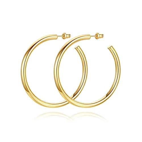 Howoo 14K Gold Plated Hoop Earrings for Women Chunky Hoop | Lightweight, Hypoallergenic, 55mm thumbnail 1
