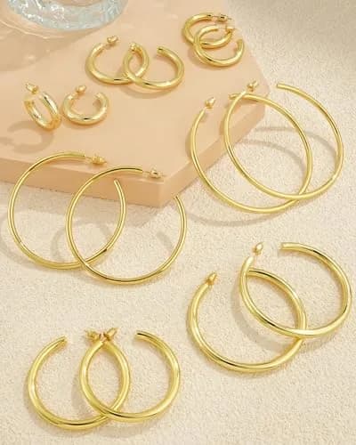 Howoo 14K Gold Plated Hoop Earrings for Women Chunky Hoop | Lightweight, Hypoallergenic, 55mm thumbnail 6