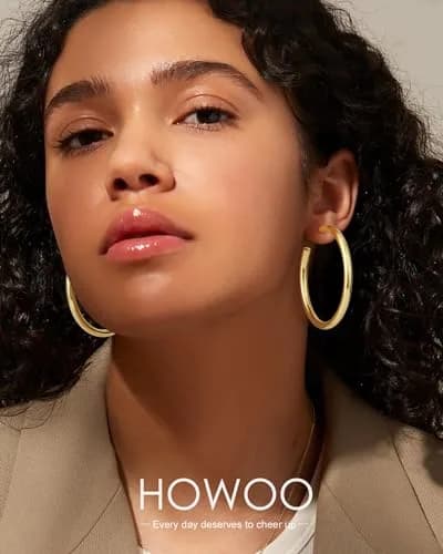 Howoo 14K Gold Plated Hoop Earrings for Women Chunky Hoop | Lightweight, Hypoallergenic, 55mm thumbnail 2
