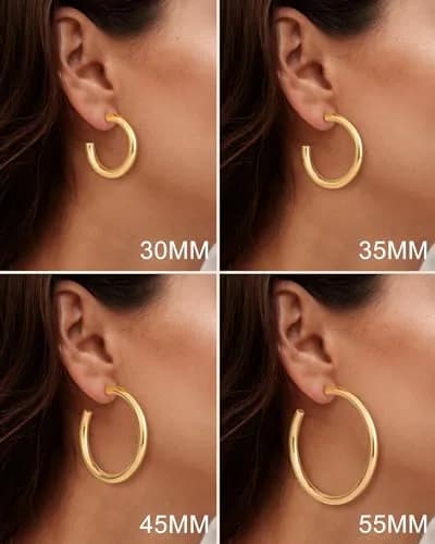 Howoo 14K Gold Plated Hoop Earrings for Women Chunky Hoop | Lightweight, Hypoallergenic, 55mm thumbnail 3