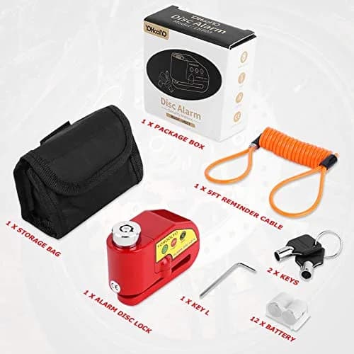 YOHOOLYO Red Motorcycle Alarm Disc Lock with 5ft Reminder Cable | Anti-Theft 110dB Waterproof Security thumbnail 9