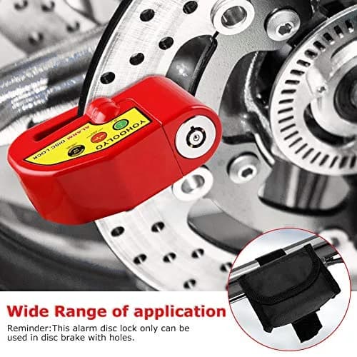 YOHOOLYO Red Motorcycle Alarm Disc Lock with 5ft Reminder Cable | Anti-Theft 110dB Waterproof Security thumbnail 3