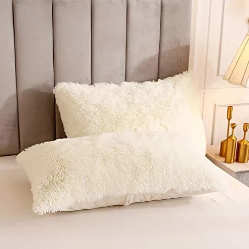 Uhamho Faux Fur Velvet Fluffy Bedding Duvet Cover Set Twin Cream | Ultra Soft & Warm thumbnail 4