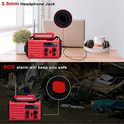 Mesqool Emergency Weather Radio NOAA Alert with 5000mAh Battery Backup, AM/FM/SW, Hand Crank, Solar, Red | Portable Survival Tool with LED Flashlight & SOS Alarm thumbnail 4