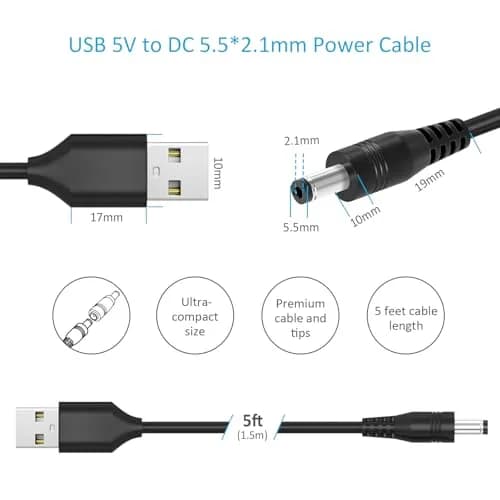 Belker Universal USB to DC 5V Power Cord with 13 Tips | 1.5M Black Cable for 5V Devices thumbnail 6