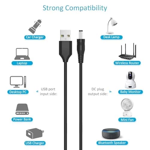 Belker Universal USB to DC 5V Power Cord with 13 Tips | 1.5M Black Cable for 5V Devices thumbnail 4
