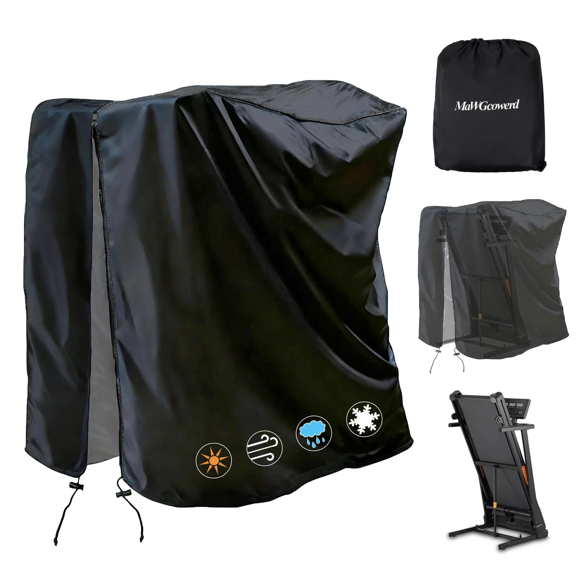 MaWGcowerd Folding Treadmill Cover Black 117cm (46" L x 38" W x 66" H) | Protects Fitness Machines from Dust, Water, and UV Rays - main product image