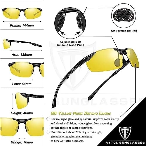 ATTCL Night Driving Glasses for Men Al-Mg Metal Frame Ultra Light | Night Vision, Anti-Glare, UV400 thumbnail 6