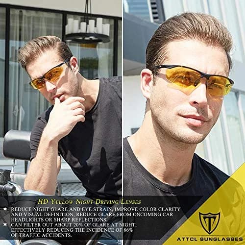 ATTCL Night Driving Glasses for Men Al-Mg Metal Frame Ultra Light | Night Vision, Anti-Glare, UV400 thumbnail 2