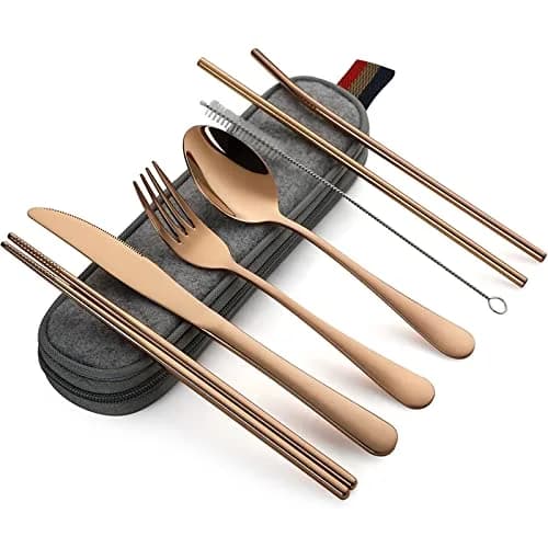 DEVICO Full-Size Travel Silverware Set with Case | Durable Stainless Steel Flatware for Camping & Work thumbnail 1