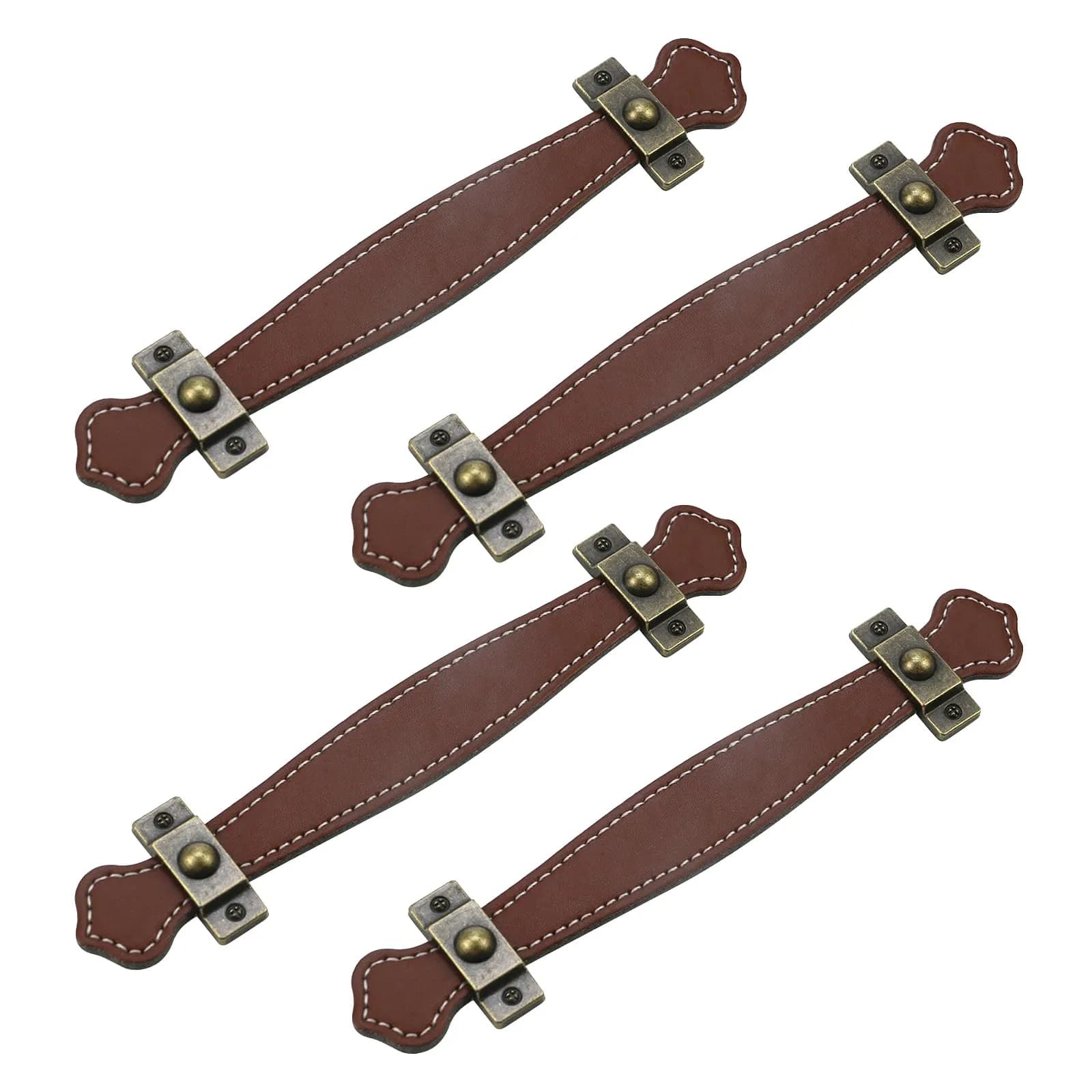 MY MIRONEY Set of 4 Brown Surface Leather Handles, 5 Inch (128mm) | Durable Cabinet & Drawer Pulls — Brown