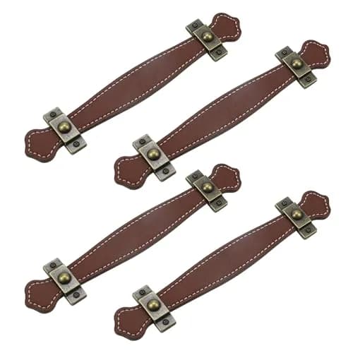 MY MIRONEY Set of 4 Brown Surface Leather Handles, 5 Inch (128mm) | Durable Cabinet & Drawer Pulls thumbnail 1