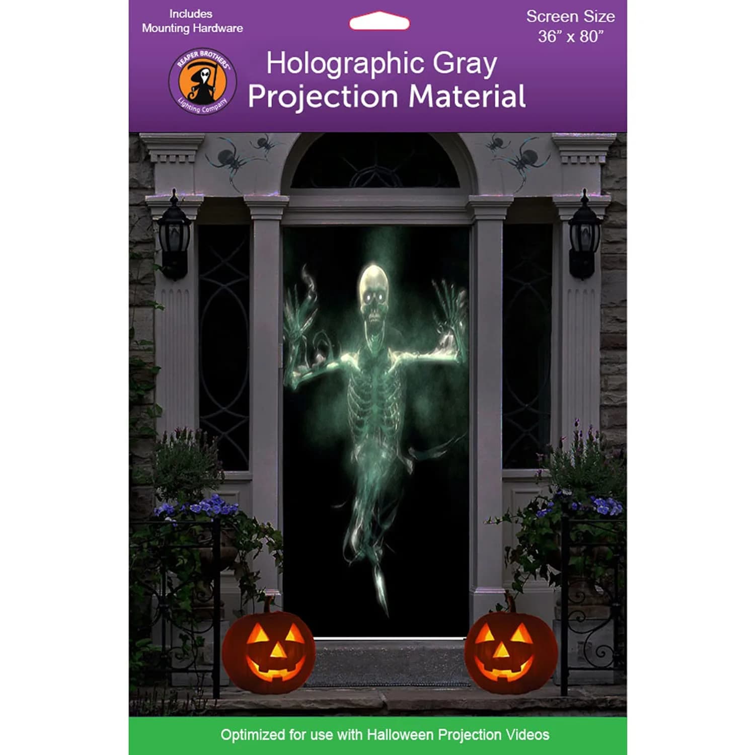 Reaper Brothers 36" x 80" (91cm x 203cm) Gray Holographic Rear Projection Screen | Halloween Illusion Effect - main product image
