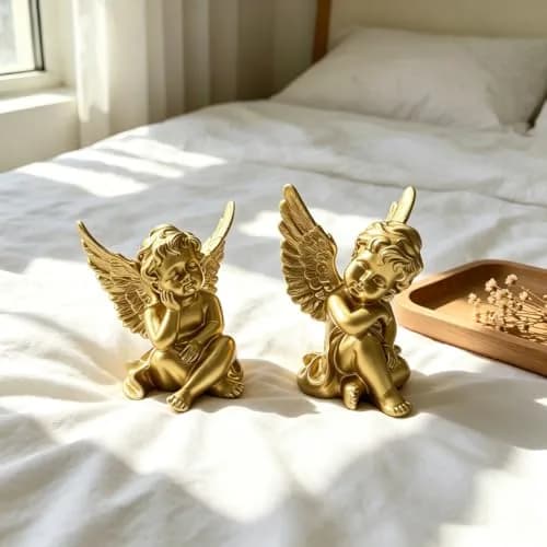 Artgenius Gold Angel Figurine Set 10.16cm (4"H) | Hand-Painted Resin Sculptures for Home Decor thumbnail 4