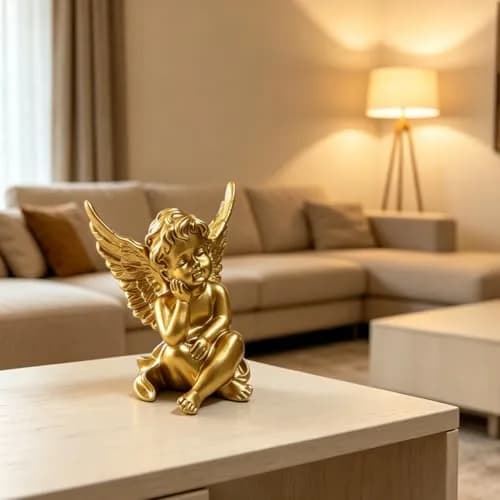 Artgenius Gold Angel Figurine Set 10.16cm (4"H) | Hand-Painted Resin Sculptures for Home Decor thumbnail 7