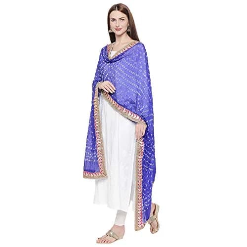 DUPATTA BAZAAR Blue Bandhini Silk Dupatta 240cm x 97cm | Handloom with Gotta Patti Border thumbnail 4