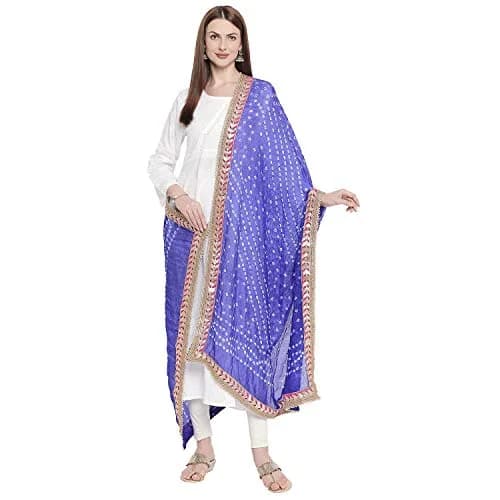DUPATTA BAZAAR Blue Bandhini Silk Dupatta 240cm x 97cm | Handloom with Gotta Patti Border thumbnail 2