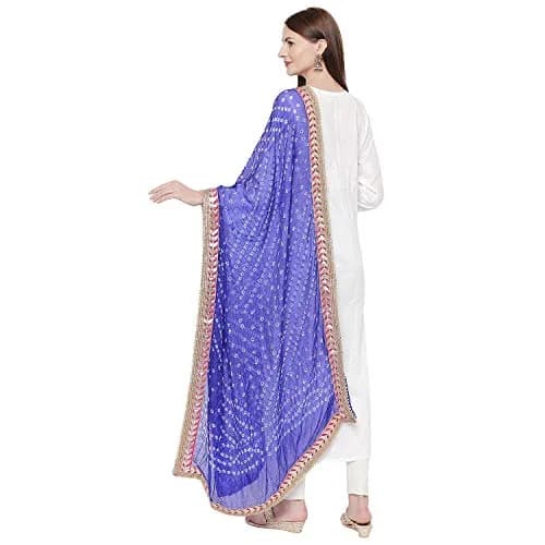 DUPATTA BAZAAR Blue Bandhini Silk Dupatta 240cm x 97cm | Handloom with Gotta Patti Border thumbnail 3