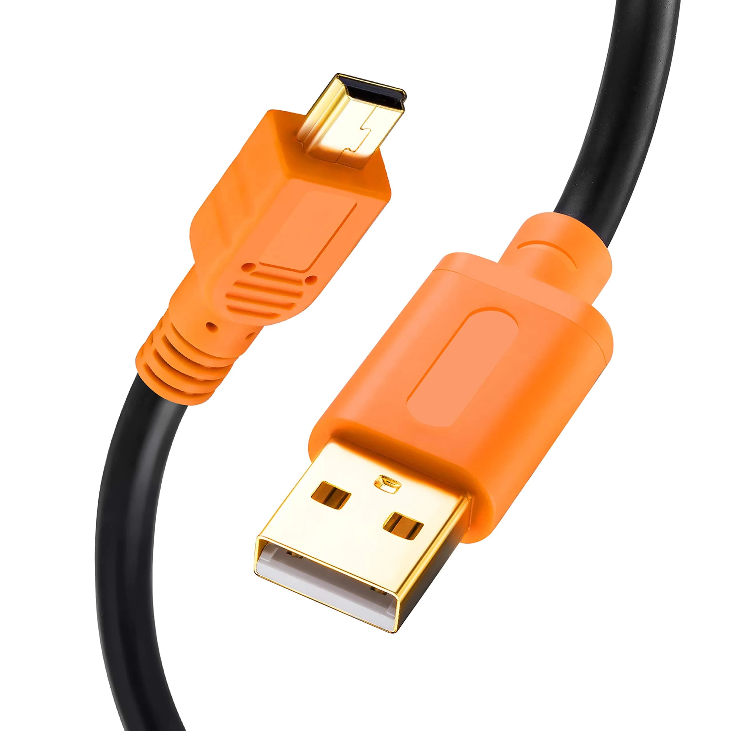 Tan QY Mini USB Cable 12ft (3.66m) Orange | USB 2.0 Type A to Mini B 5-Pin Male Cord for Cameras, MP3 Players, GoPro — Orange