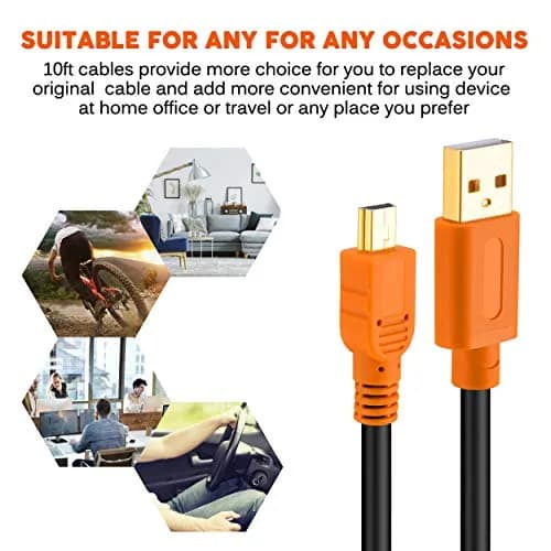 Tan QY Mini USB Cable 12ft (3.66m) Orange | USB 2.0 Type A to Mini B 5-Pin Male Cord for Cameras, MP3 Players, GoPro thumbnail 6