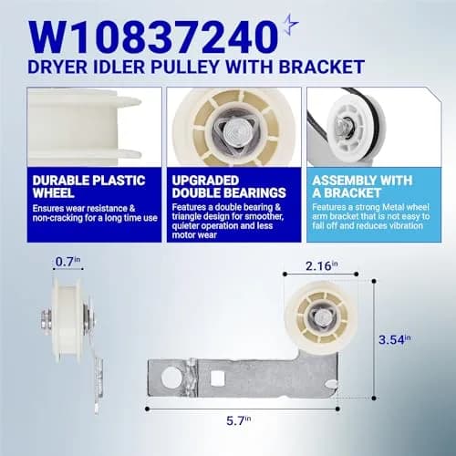 BlueStars Dryer Belt & Pulley Kit 93.5in | Compatible with Whirlpool, Kenmore, Maytag (93.5 in, Rubber) thumbnail 4