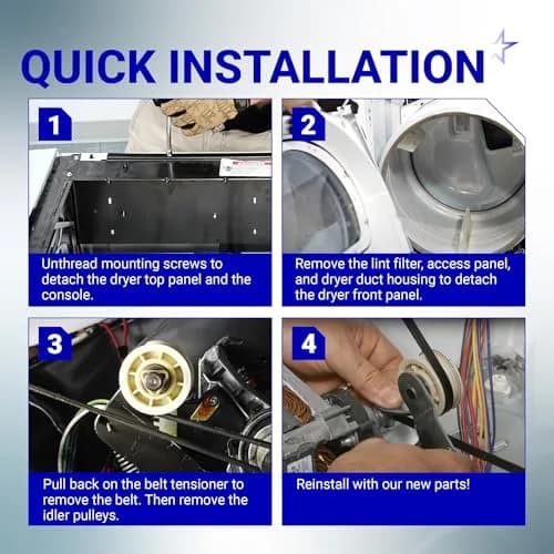 BlueStars Dryer Belt & Pulley Kit 93.5in | Compatible with Whirlpool, Kenmore, Maytag (93.5 in, Rubber) thumbnail 5