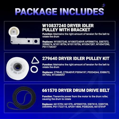 BlueStars Dryer Belt & Pulley Kit 93.5in | Compatible with Whirlpool, Kenmore, Maytag (93.5 in, Rubber) thumbnail 7